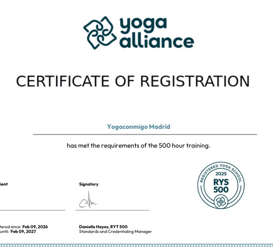 Certificado oficial Yoga Alliance